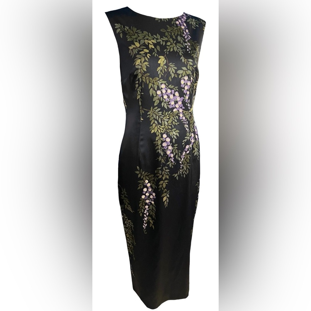 Vintage Dolce & Gabbana 1998 Black Midi Dress with Lavender Wisteria Print